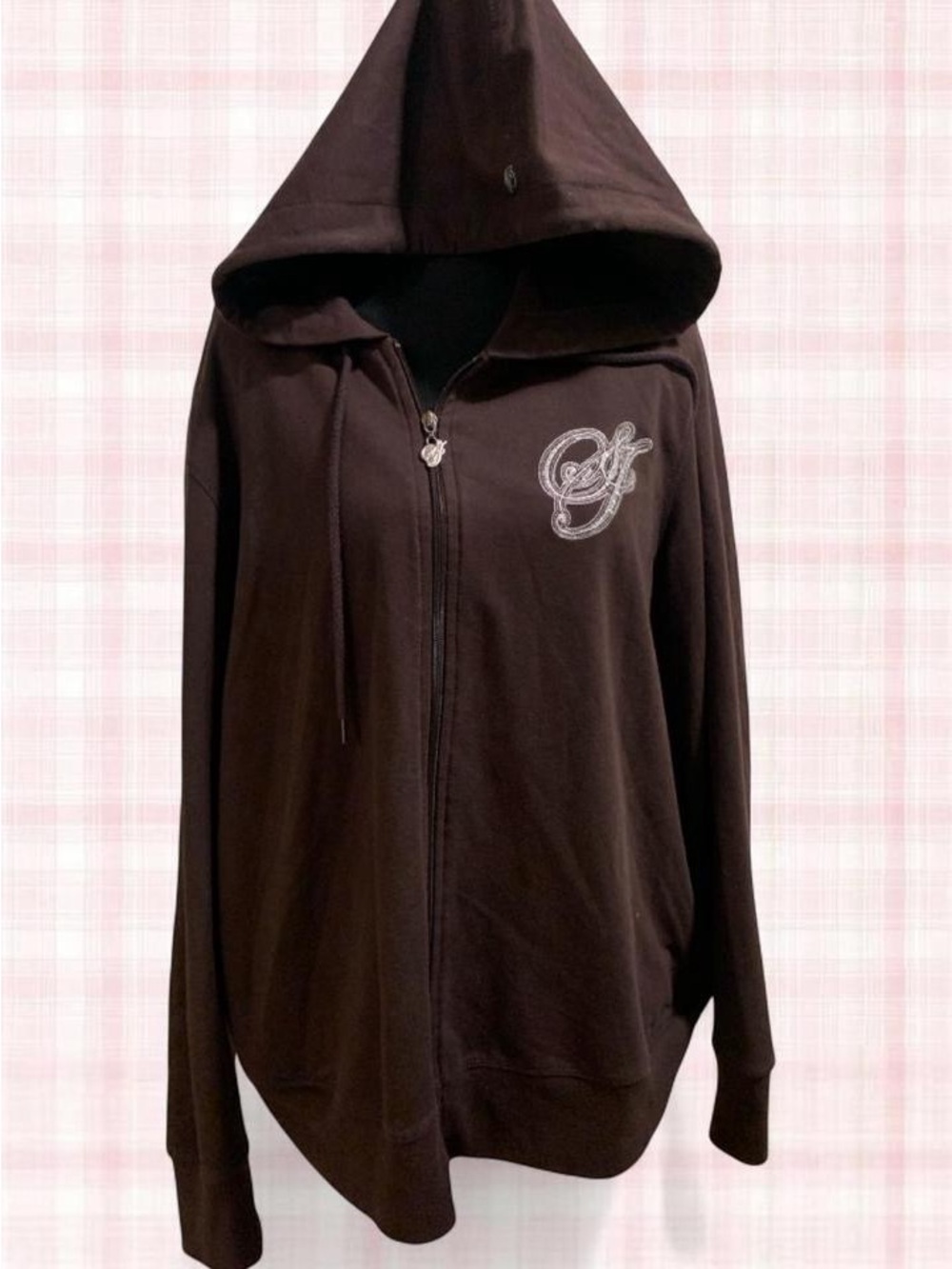 Sean John Brown Hooded Zip-Up Sweatshirt with Embroidered 'SJ' Logo